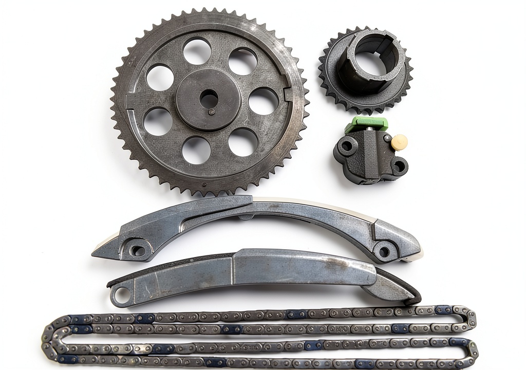 Installing Cloyes Engine Timing Chain Kit for Automotive Replacement on a garage workbench