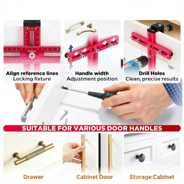 Cabinet Hardware Jig Idealiveny Adjustable Drill Guide 2.5‑7.5″-4