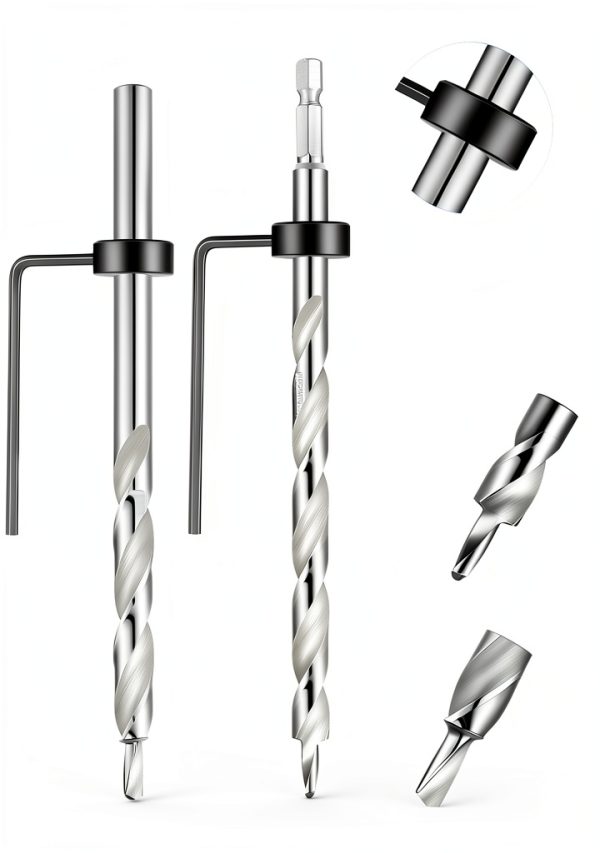 Pocket Hole Drill Bit 3/8" Set Depth Stop Collar Hex Shank Mudder-2