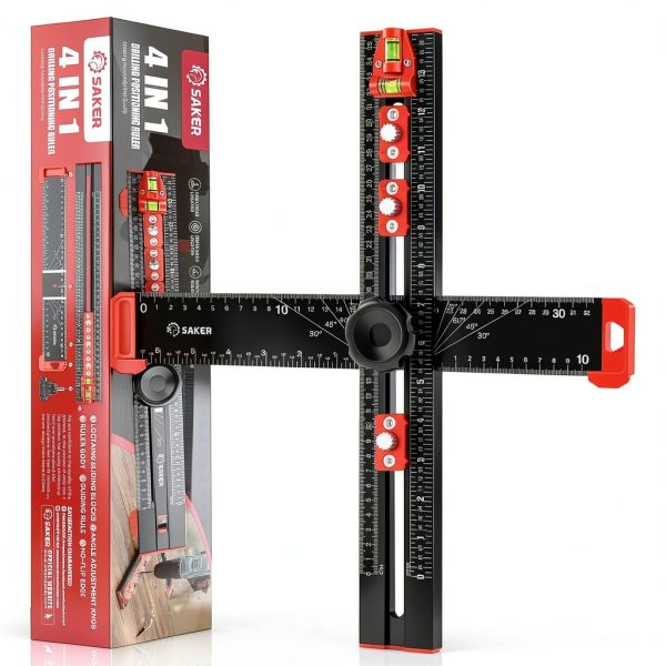 Saker 4-in-1 Drilling Positioning Ruler 13.78in Aluminum T-Square-0
