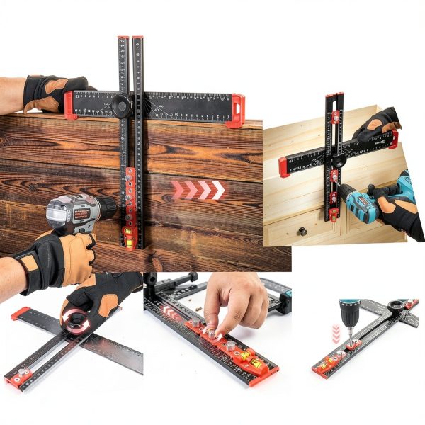 Saker 4-in-1 Drilling Positioning Ruler 13.78in Aluminum T-Square-6