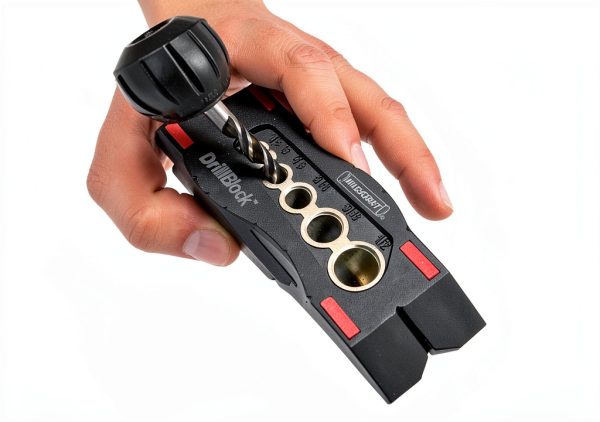 Milescraft 1312 Drill Block - Handheld Drilling Guide, Drilling Jig with Drill Guides for 6 of the Most Common Imperial Drill Bit Sizes, Precision Drilling Tool Accessory-2