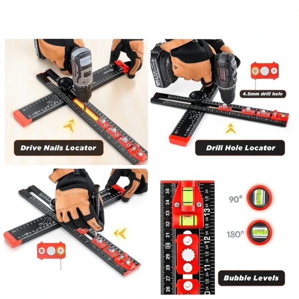 Saker 4-in-1 Drilling Positioning Ruler 13.78in Aluminum T-Square-1